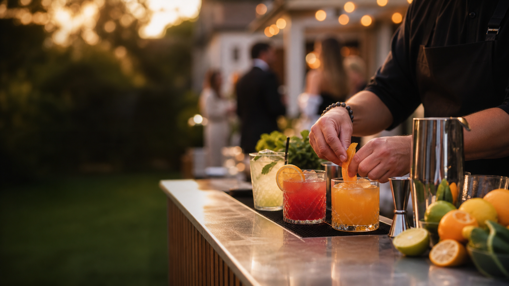 Bartender preparing cocktails at an outdoor private event